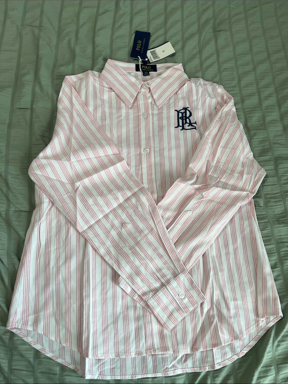 Polo by Ralph Lauren White Shirt with Pink Stripes and Navy Logo